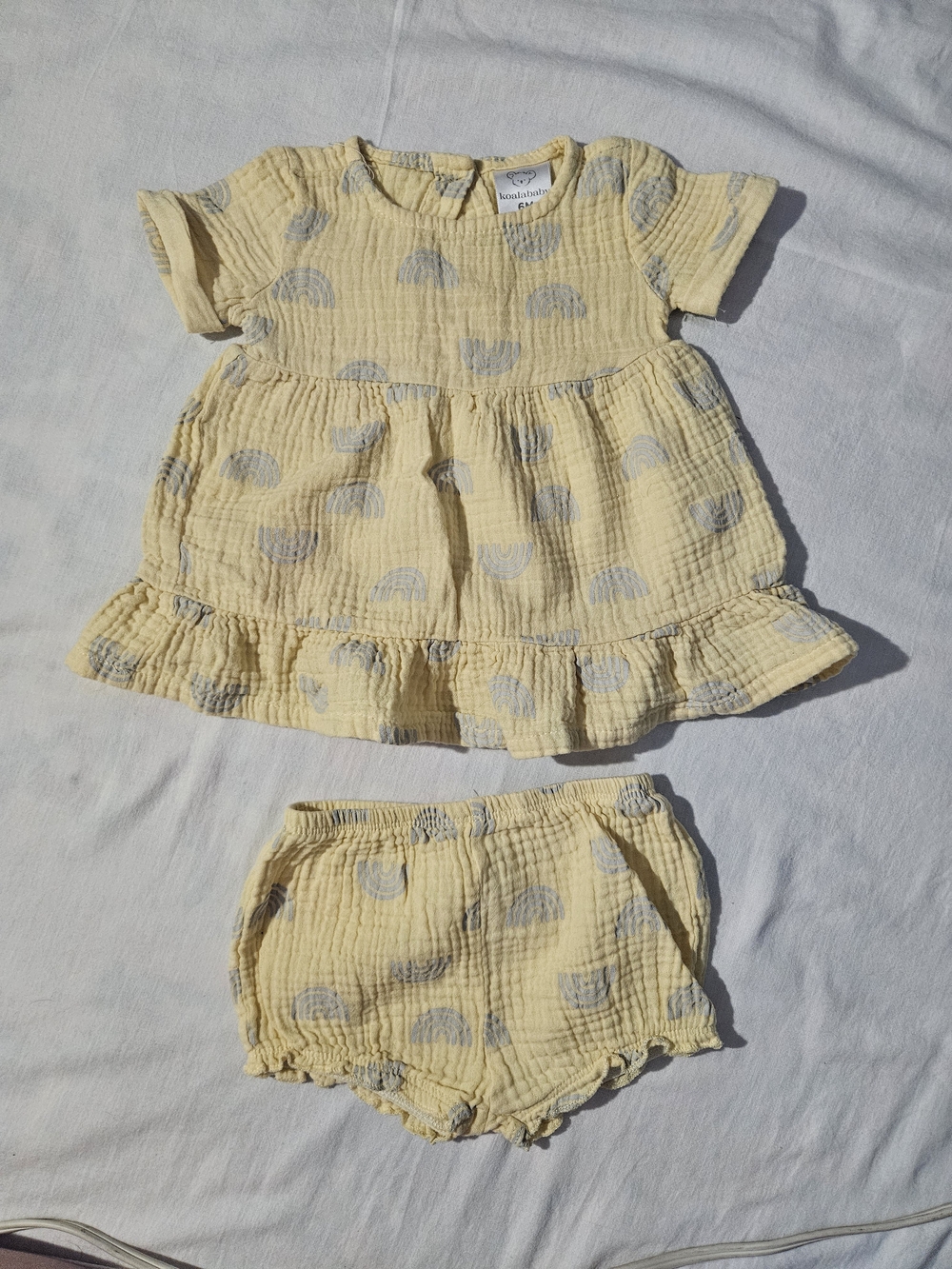 Koala Kids Yellow Dress and Bloomers Set with Gray Moon Print